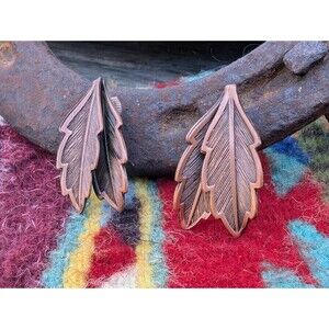 Vintage Leaf Copper Earrings, Southwestern Clip On Earrings